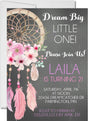 dream catcher 1st birthday invitations floral feather design
