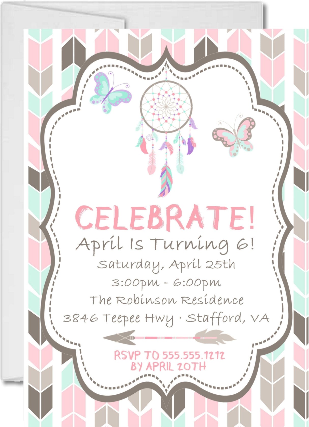 dream catcher birthday party invitations pastel tribal design