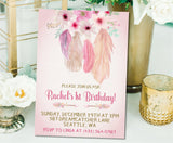 dreamcatcher invitation cards girls birthday celebration style