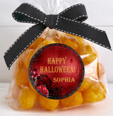 elegant gothic halloween party sticker with rich red textures