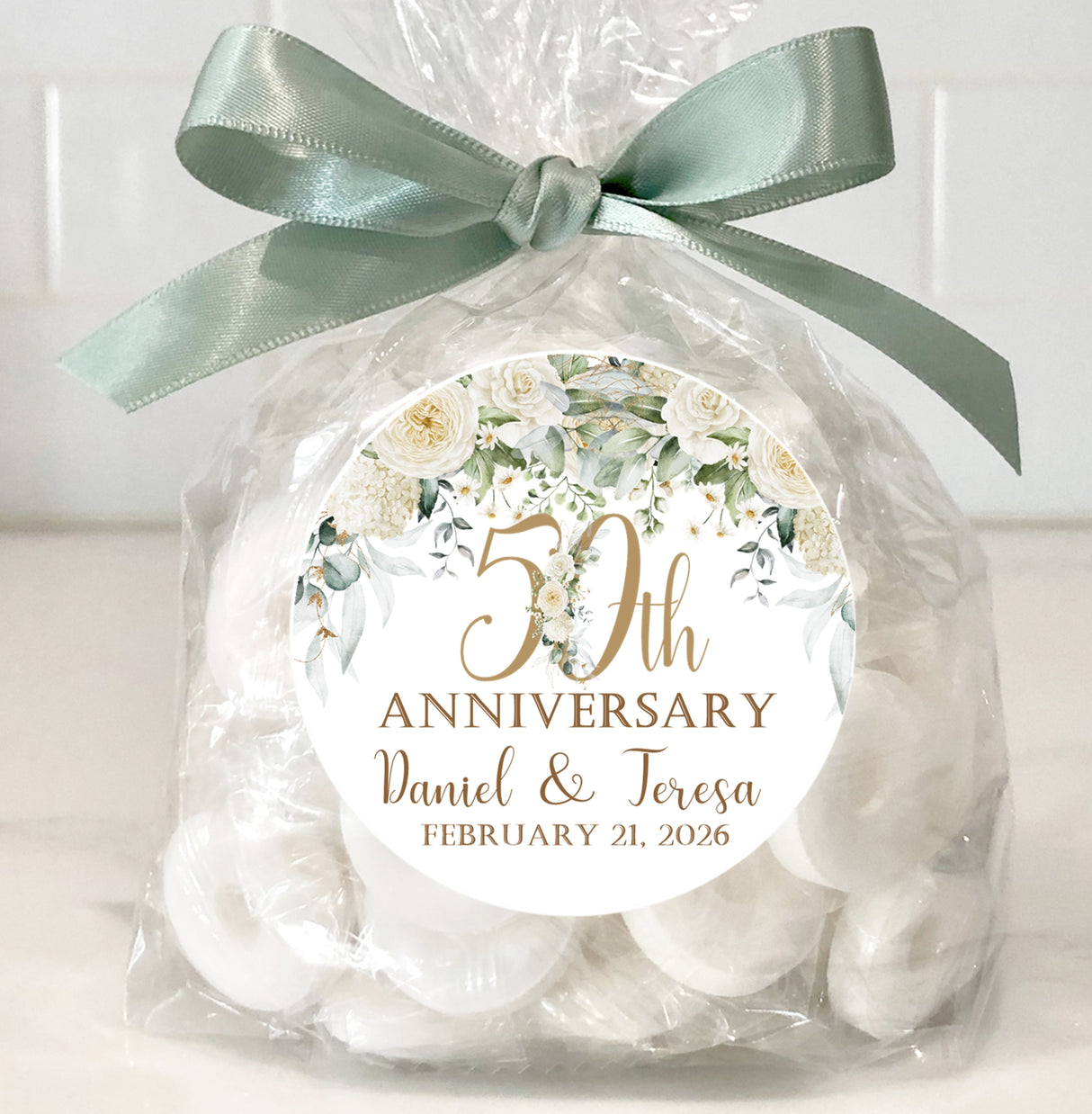 elegant neutral floral 50th anniversary sticker
