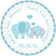 elephant baby shower favor sticker with two elephants and soft blue theme