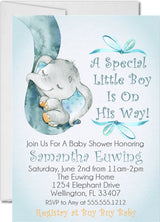 Blue Elephant Baby Shower Invitations