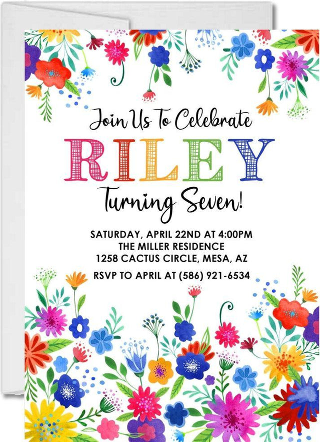 fiesta birthday party invitations colorful floral design