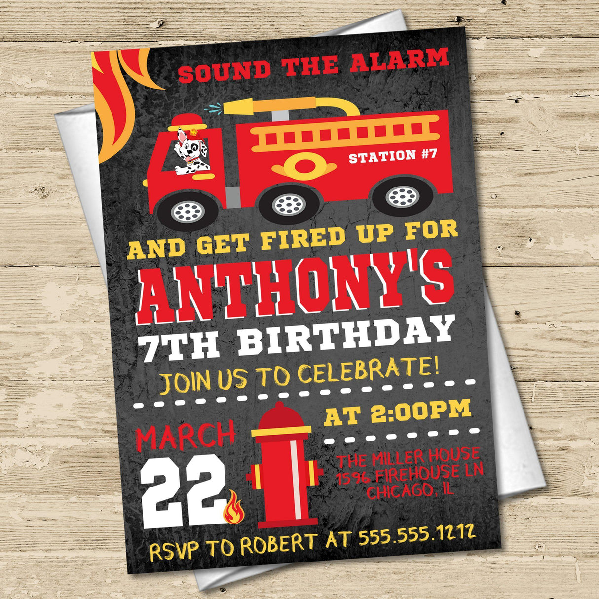 fire engine invitation cards boys rescue party style