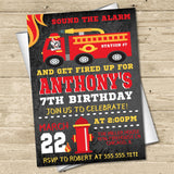 fire engine invitation cards boys rescue party style