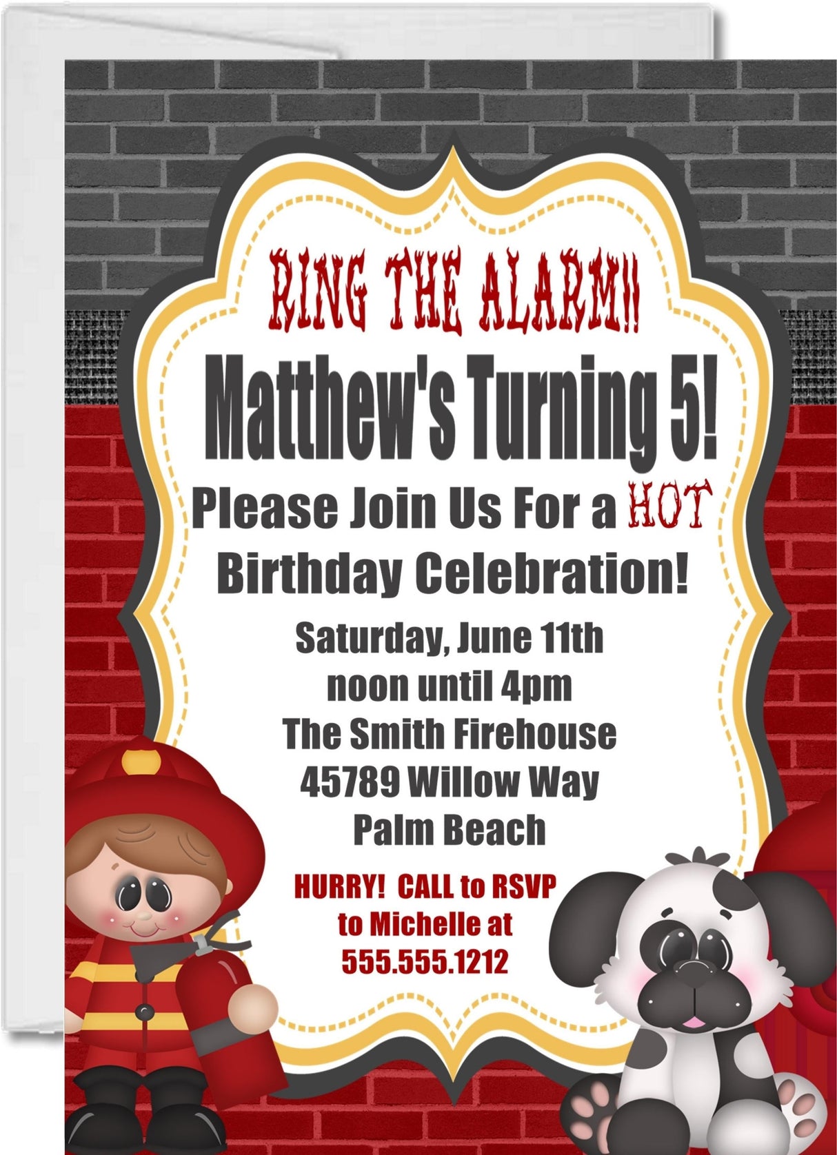 firetruck birthday invitations firefighter station theme