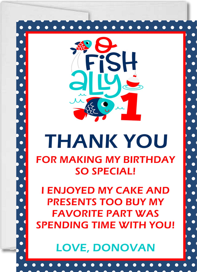 first birthday fishing thank you cards