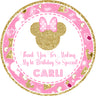 first birthday sticker with pink bow mouse theme design