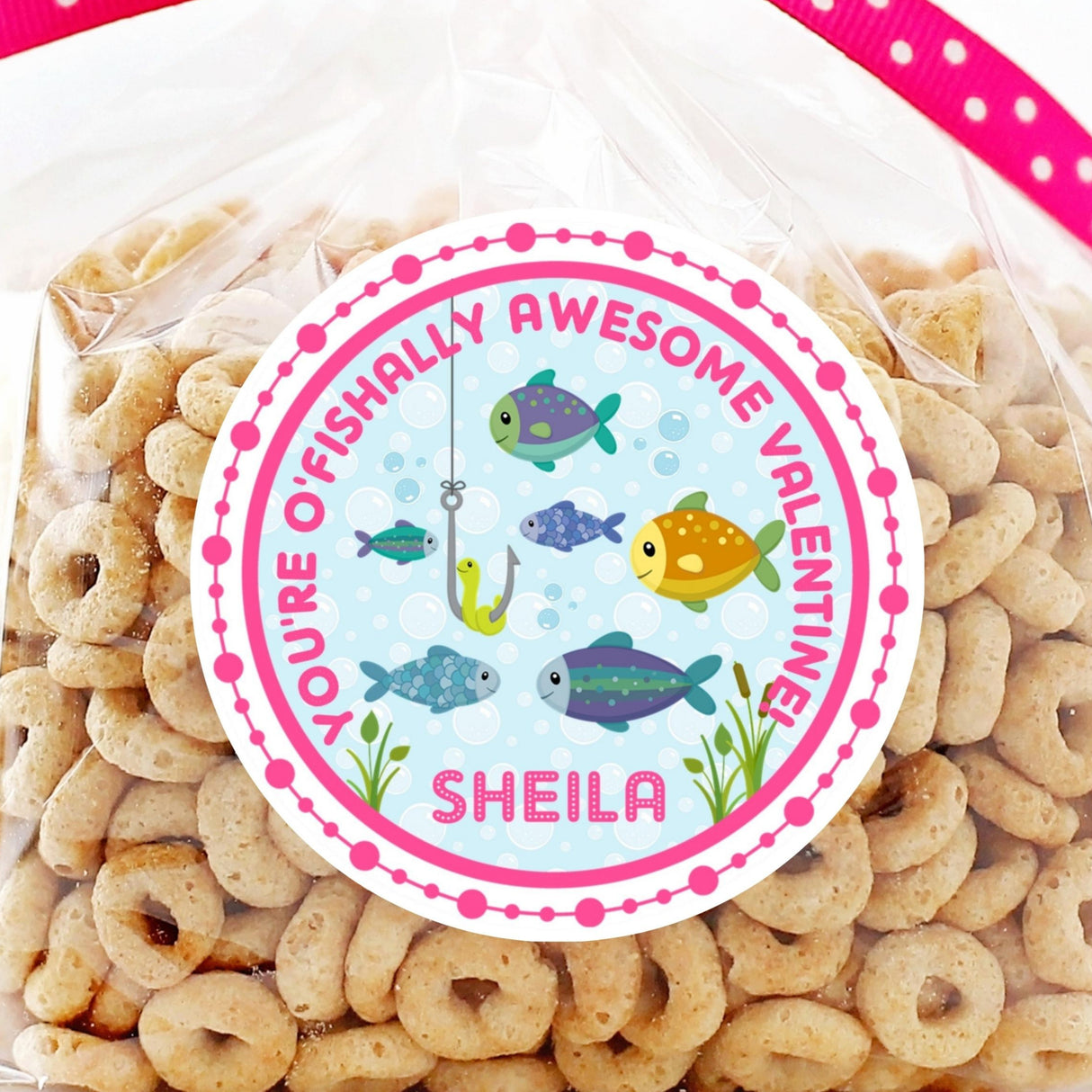 fishing theme valentine sticker with fish and hook