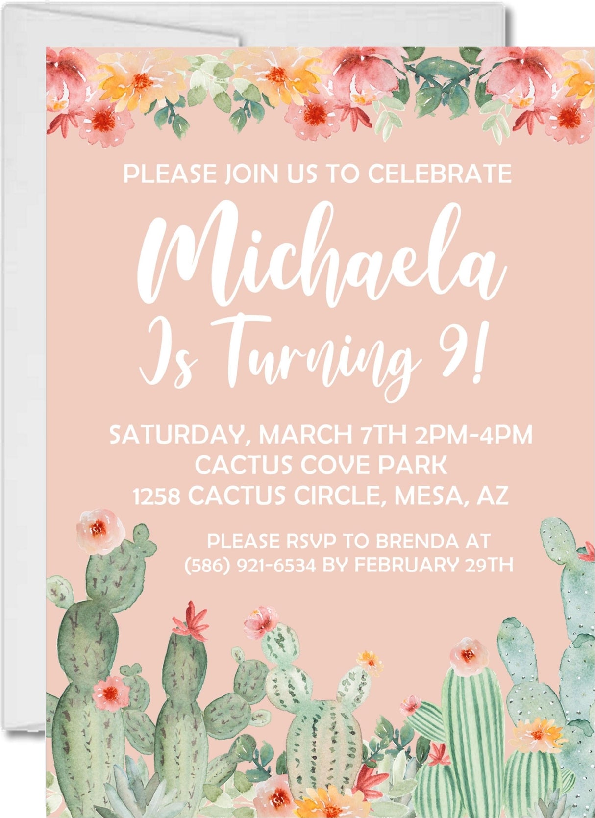 floral cactus fiesta invitations blush garden theme