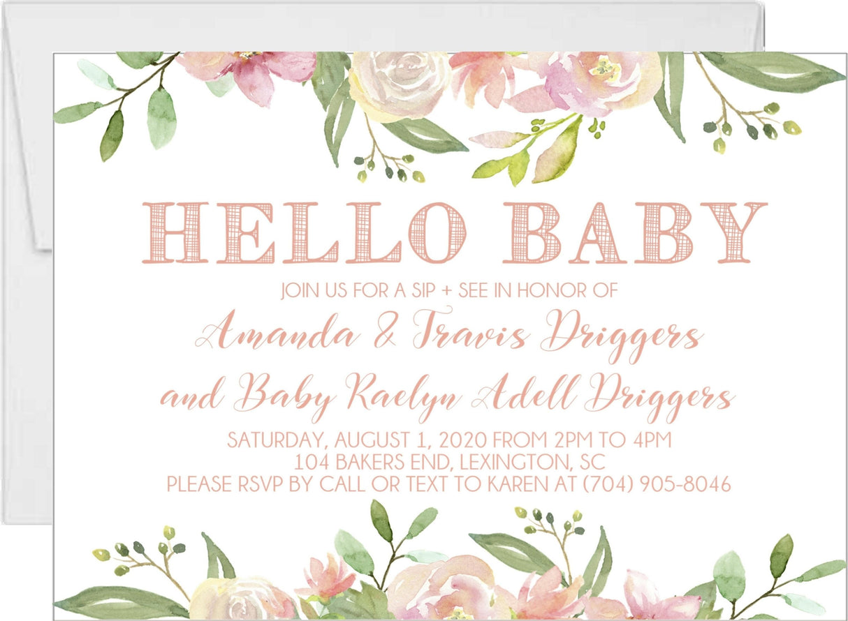 floral sip and see invitations peach watercolor flower design