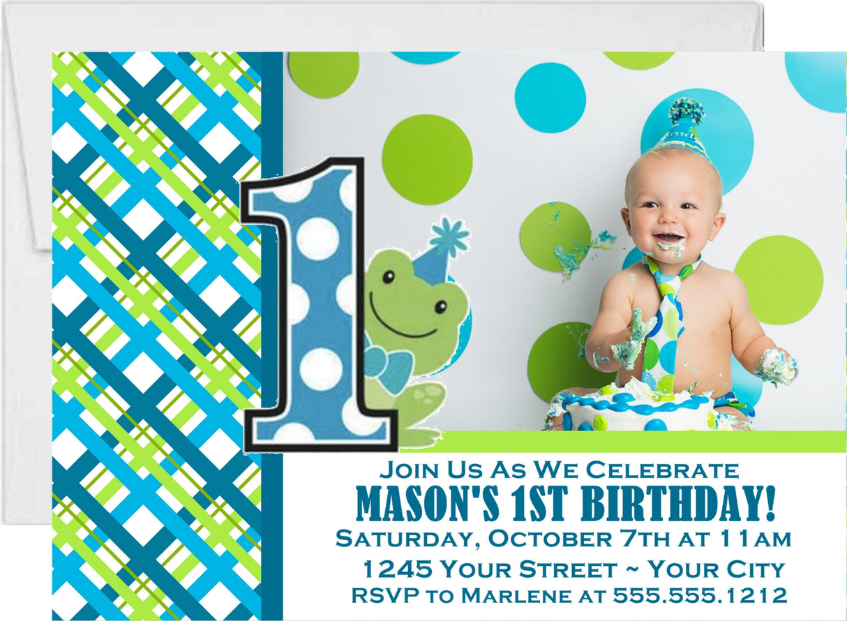 frog birthday invitations with customizable photo option