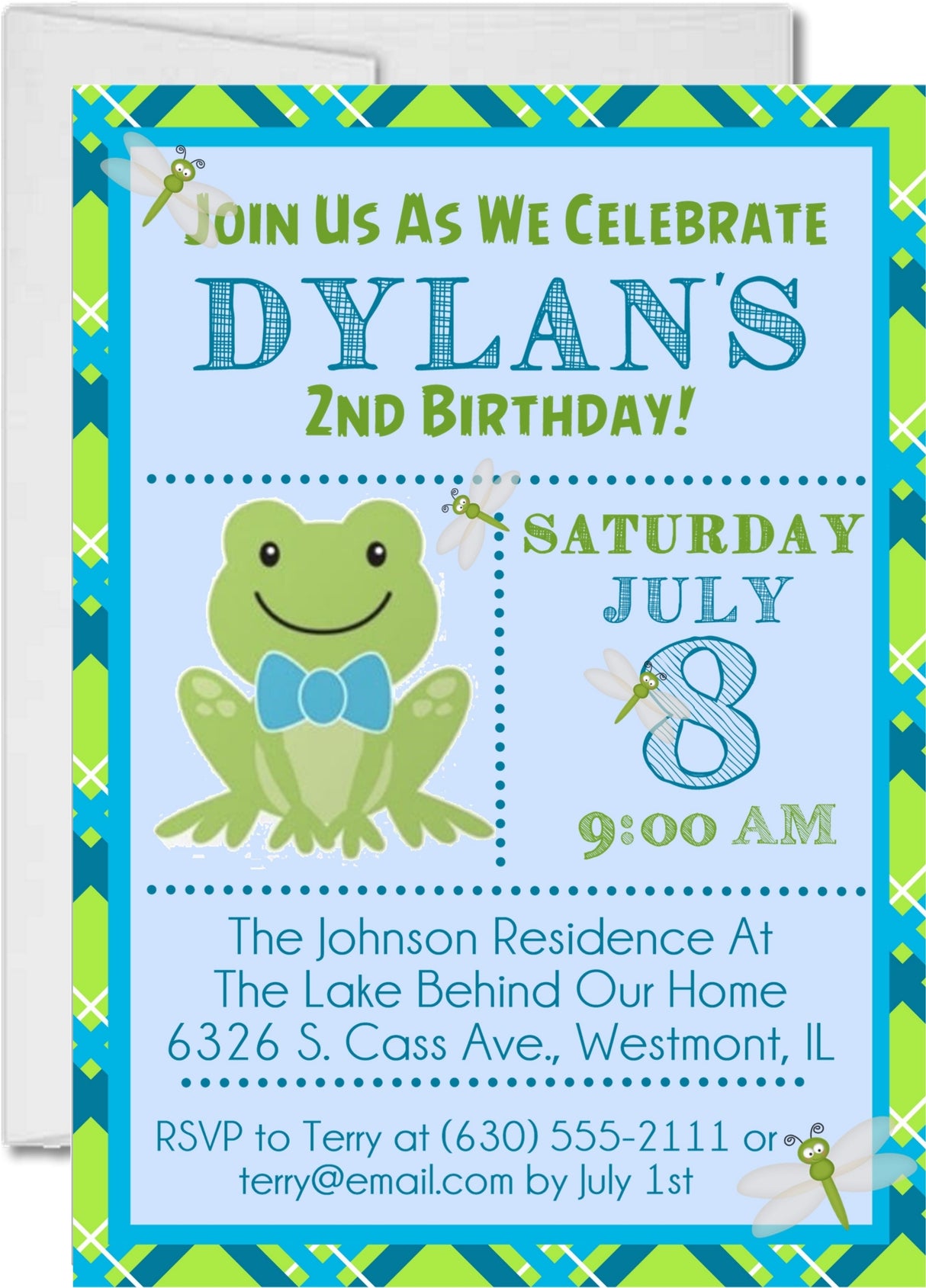 frog birthday party invitations aqua blue green design