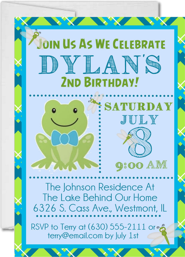 frog birthday party invitations aqua blue green design