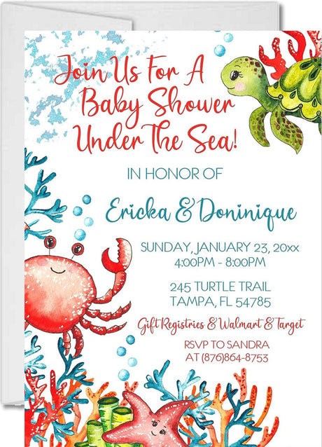gender neutral coral reef invitation cards beach underwater style