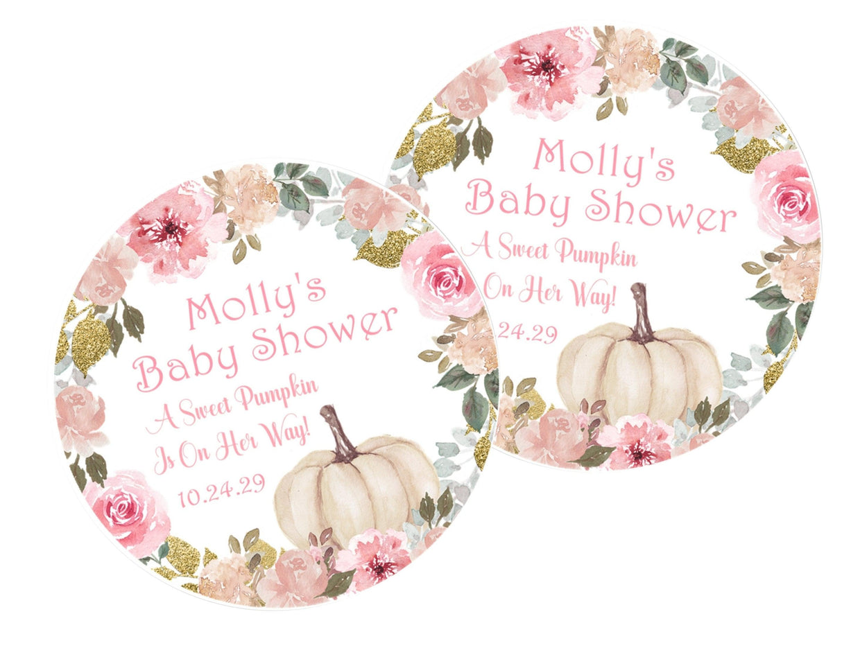 girls floral wreath pumpkin baby shower sticker