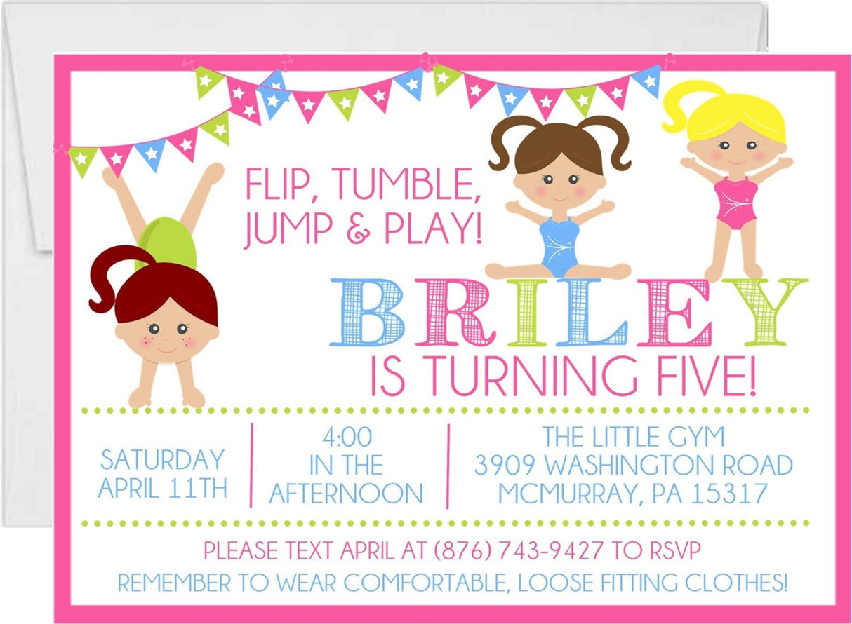girls gymnastics invitation cards