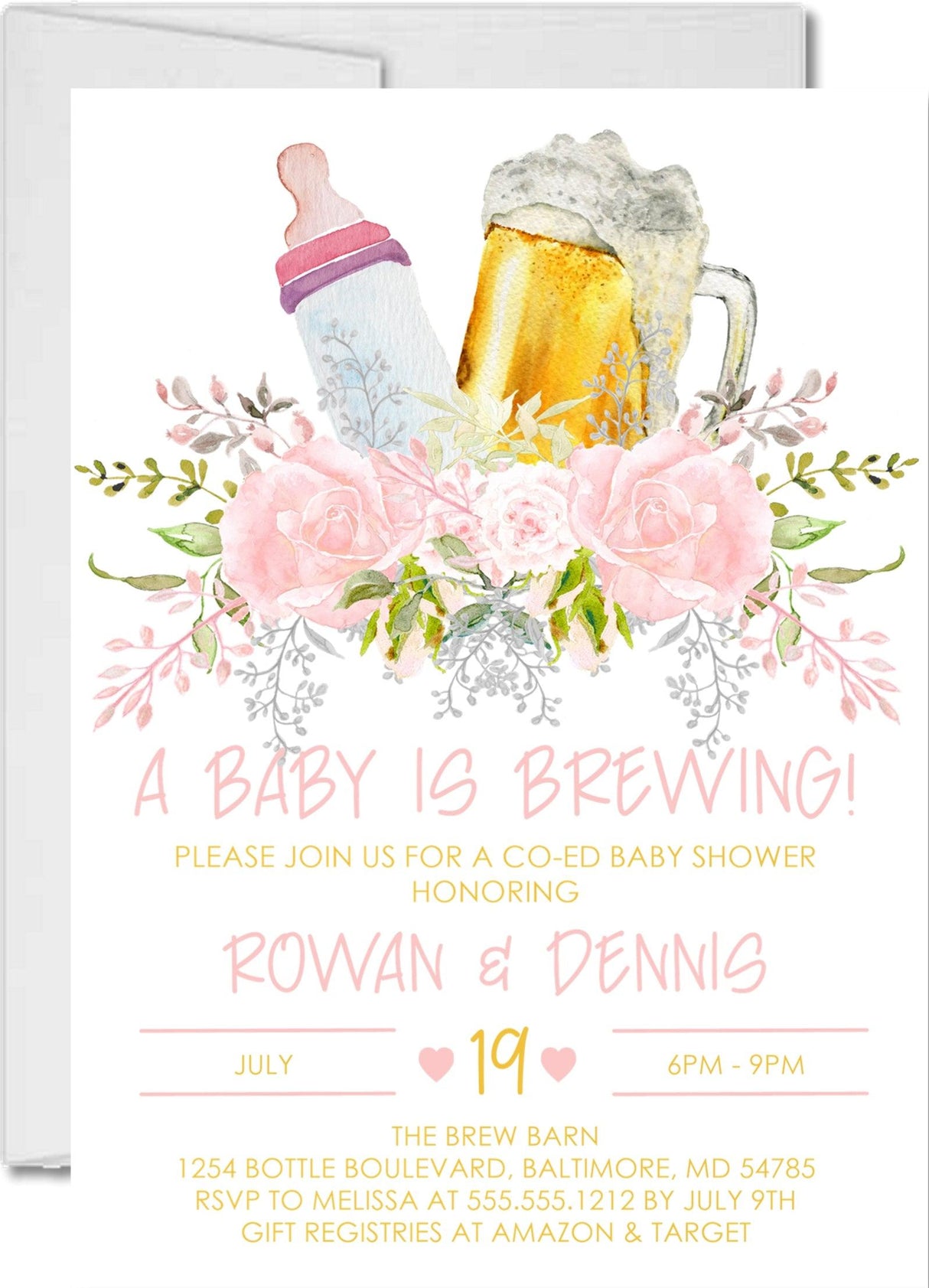girls pink baby is brewing invitations beer mug shower theme