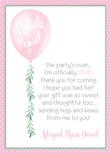 girls pink balloon birthday thank you cards baby first birthday style