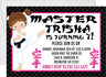 girls pink black karate birthday invitations