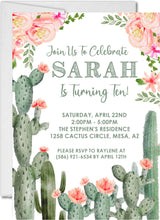 girls pink cactus birthday party invitations