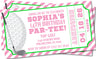 girls pink golf birthday ticket invitations admit one golf theme