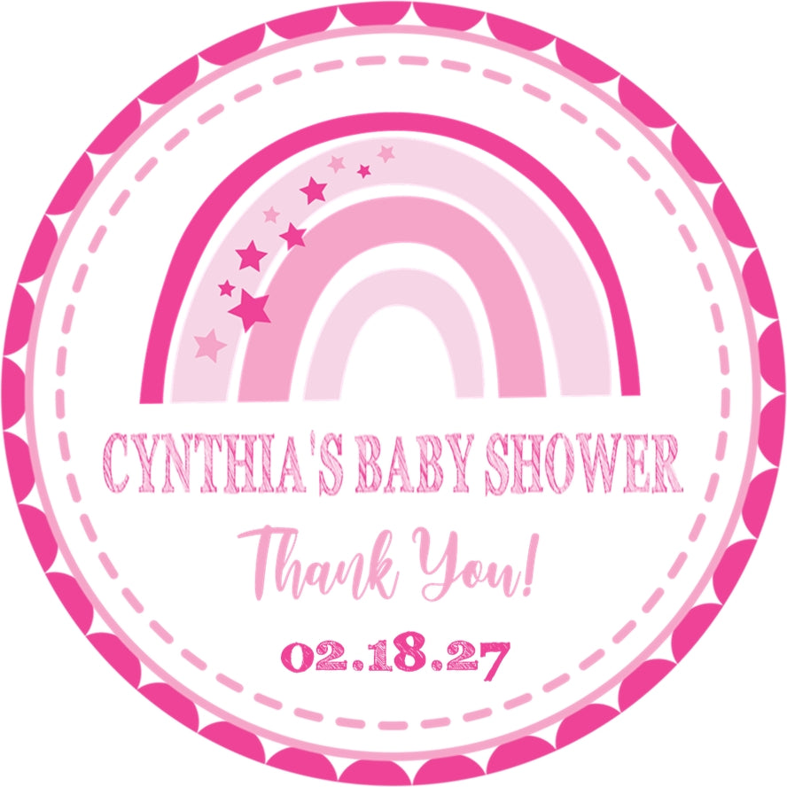 Girls Pink Rainbow Baby Shower Stickers