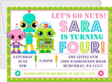 girls robot birthday party invitations colorful pastel robot design