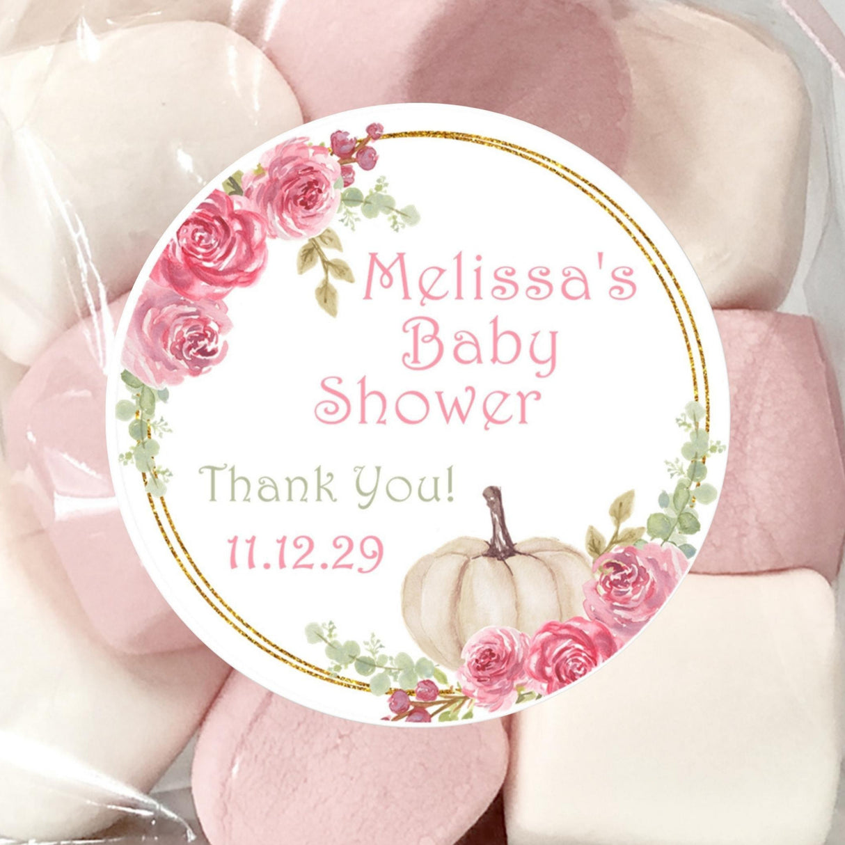 girls rose and pumpkin baby shower sticker