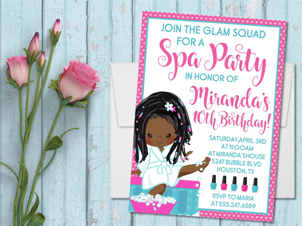 girls spa party invitations beauty makeover theme