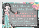 girls zombie birthday invitations creepy cute floral theme