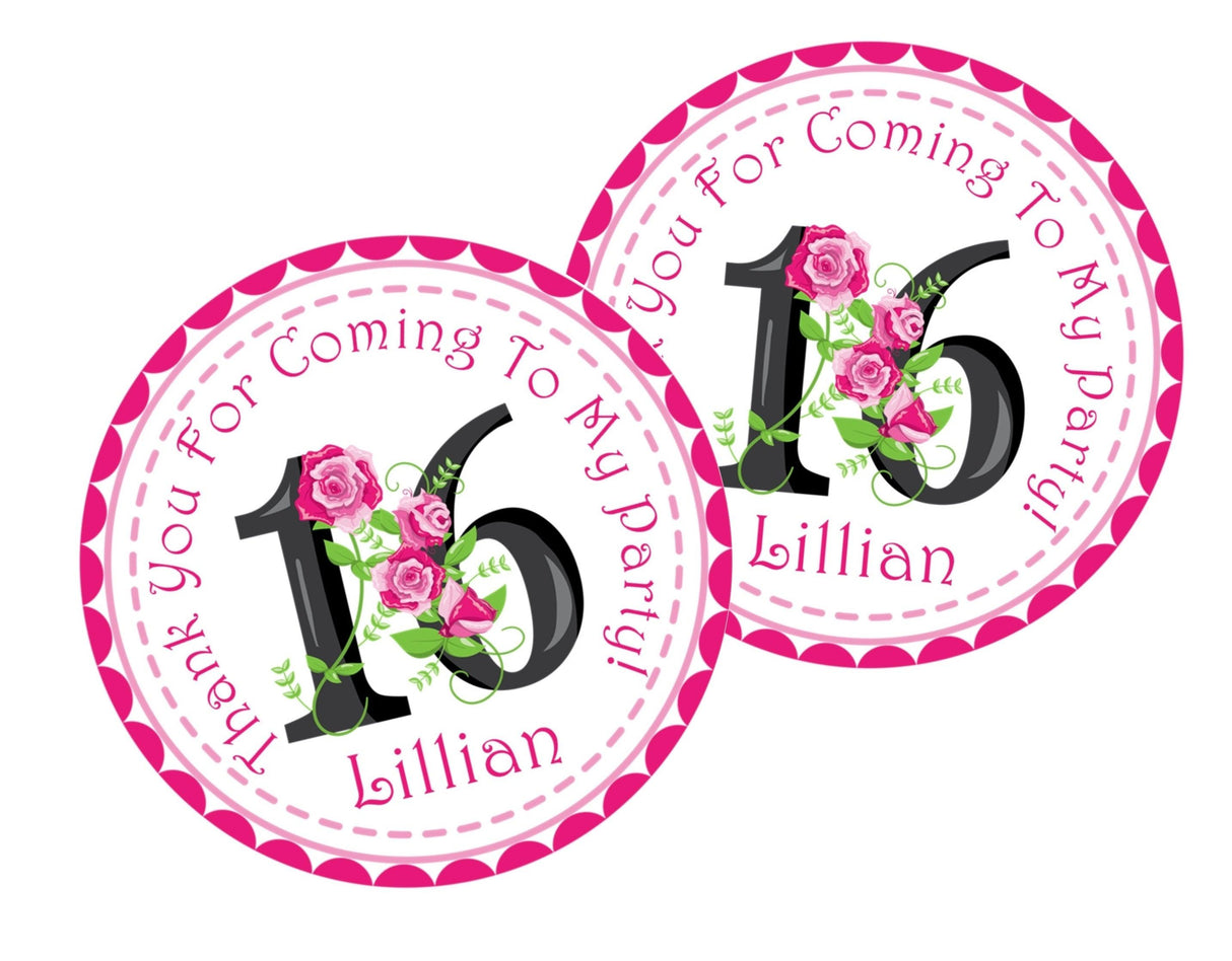 girly pink flower party favor label