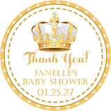 gold crown baby shower sticker with elegant royal design