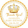 gold crown baby shower sticker with elegant royal design
