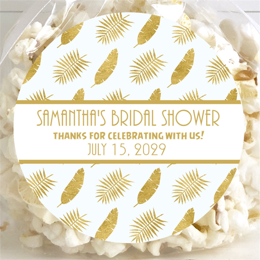 Gold Tropical Leaf Bridal Shower Stickers