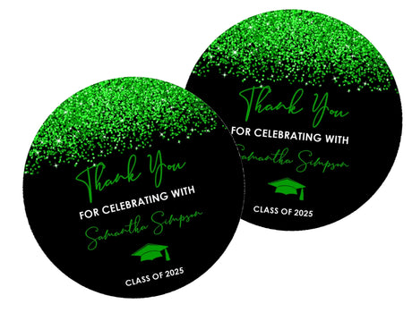 Green and black graduation stickers – printed glitter design on matte paper