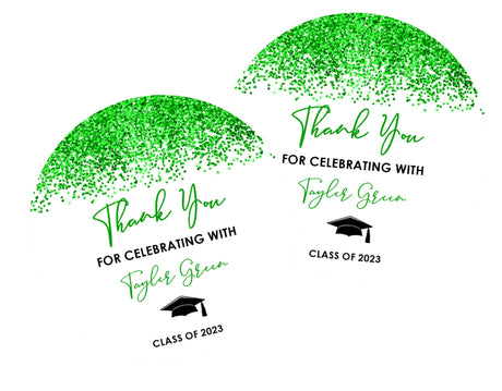 Green graduation stickers – printed glitter design on matte paper