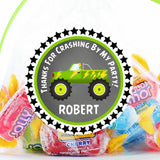 green lightning monster truck birthday sticker
