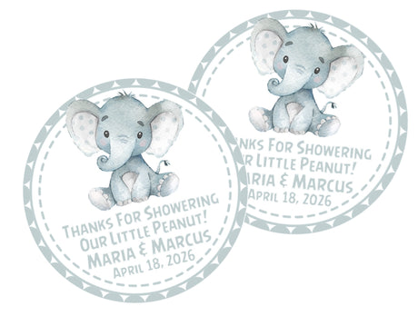 Grey watercolor elephant baby shower favor stickers