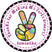 groovy birthday sticker with peace sign and retro themed patterns
