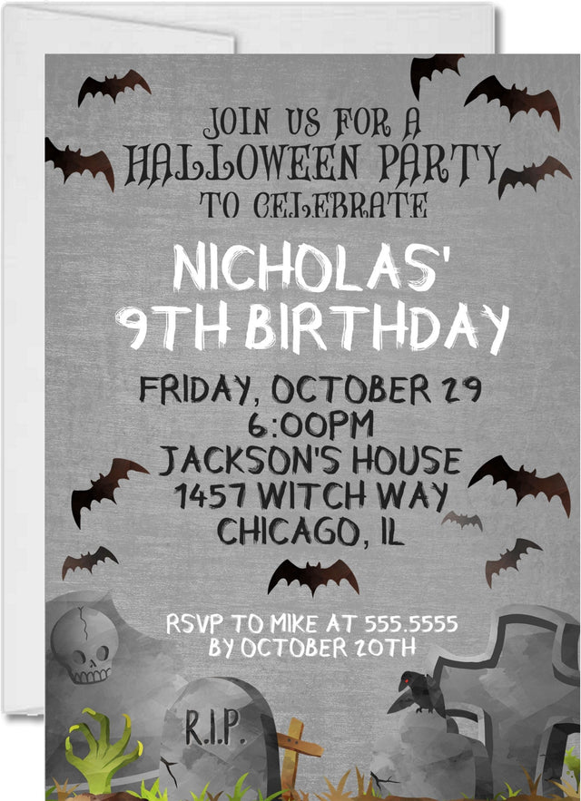 halloween birthday party invitations spooky graveyard design
