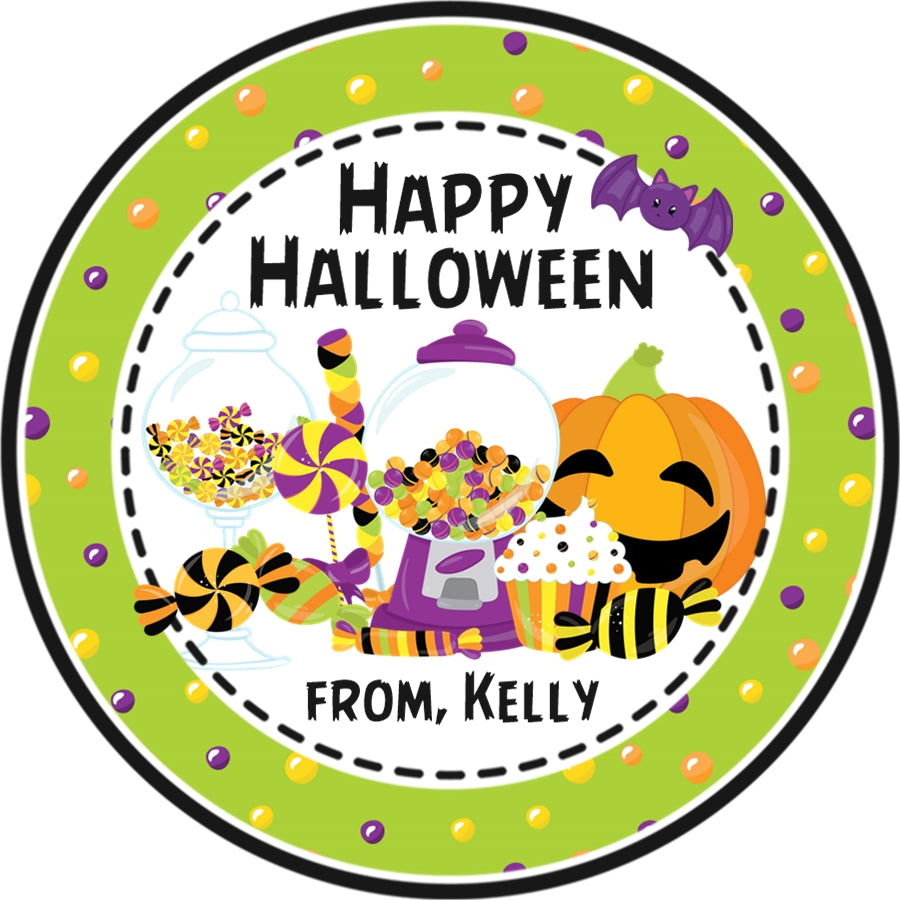 halloween candy jar sticker green polka dot background