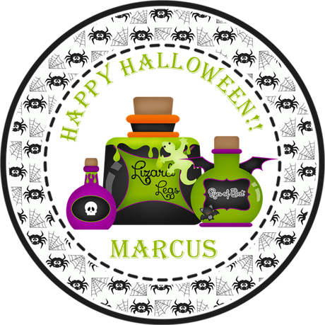 halloween potion bottle sticker with spiderweb border