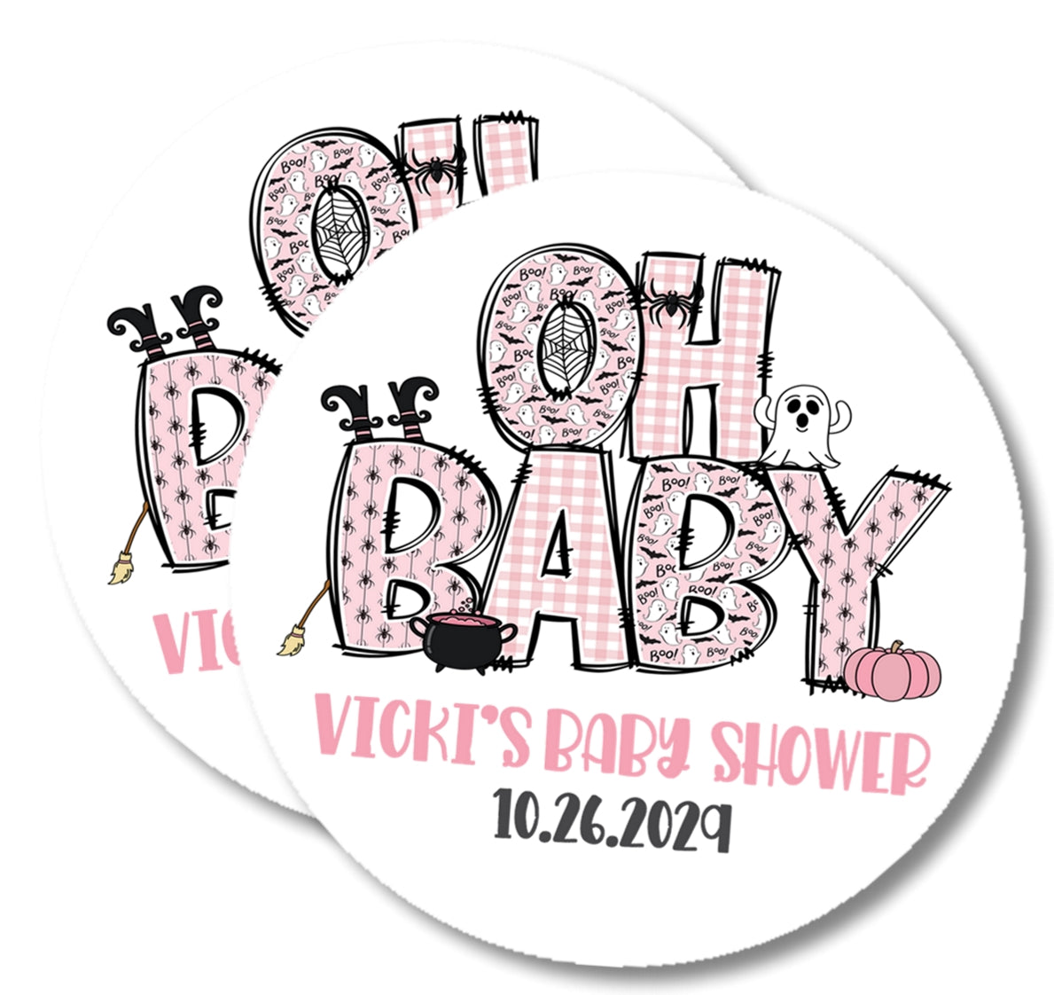 Girls Pink Halloween Baby Shower Stickers