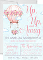 hot air balloon birthday party invitations pastel sky design