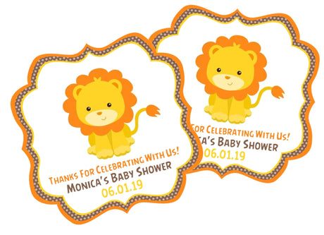 jungle safari lion baby shower stickers in orange and yellow