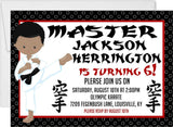 karate birthday party invitations martial arts character design