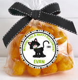 kids black cat halloween party sticker