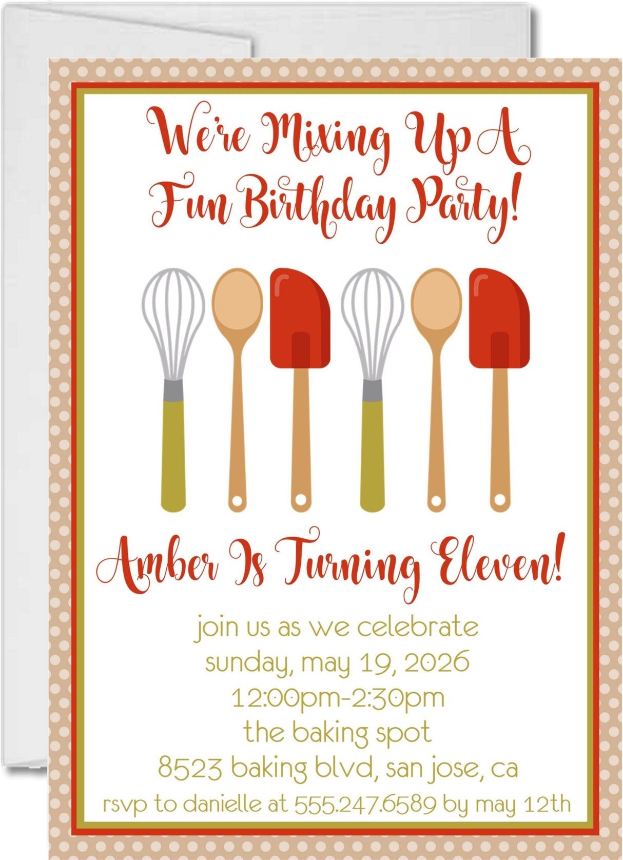kids cooking birthday invitations neutral orange kitchen theme